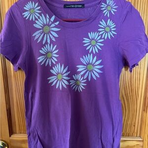 White Horse Purple Daisy-Print Short Sleeve Tee